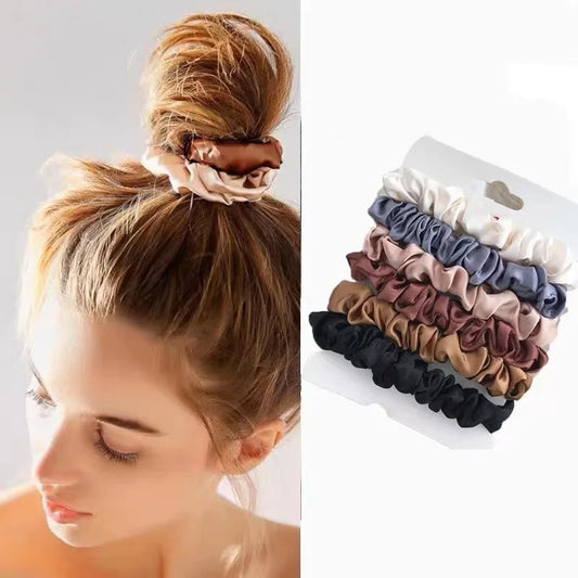 6Pcs Elegant Hair Scrunchies Women Minimalist Simulation Silk Hair